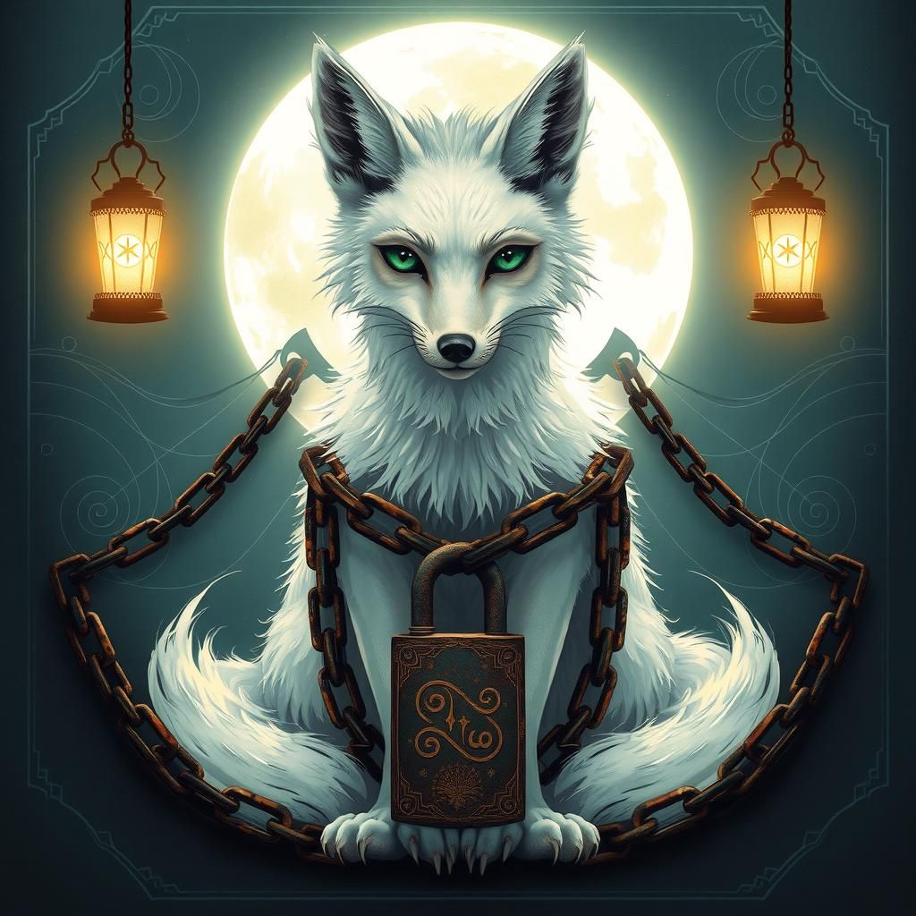 Mystical White Fox in Ethereal Digital Illustration