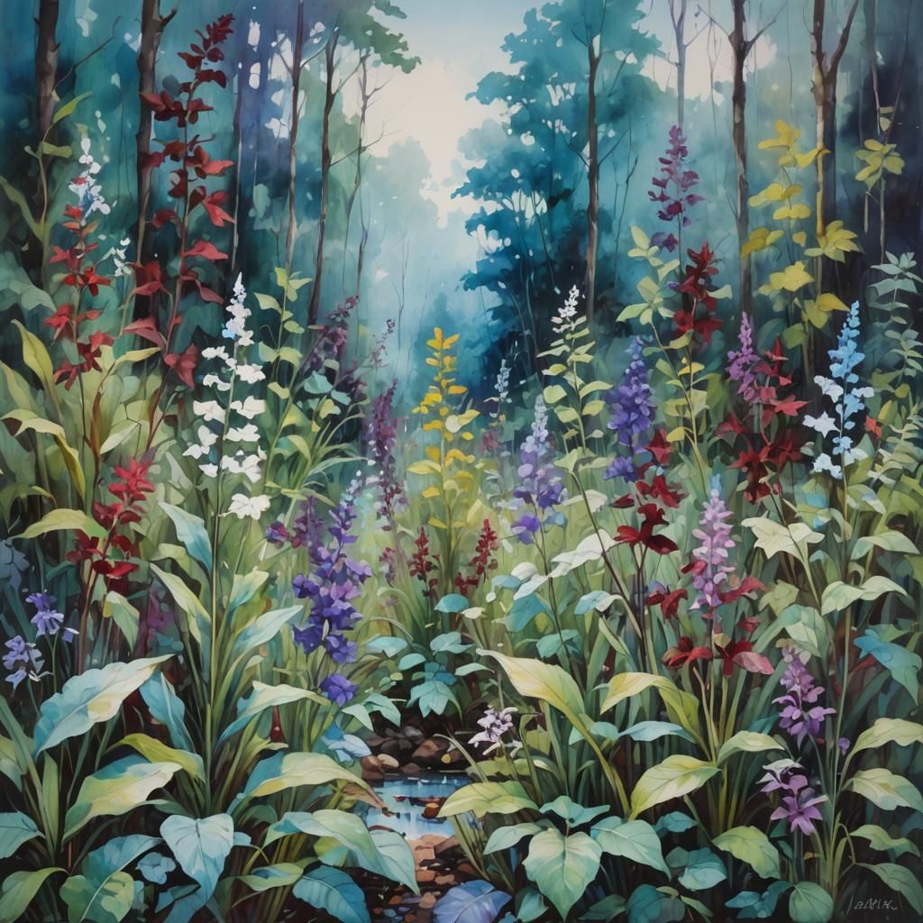 Abstract Watercolor of a Wild Summer Garden