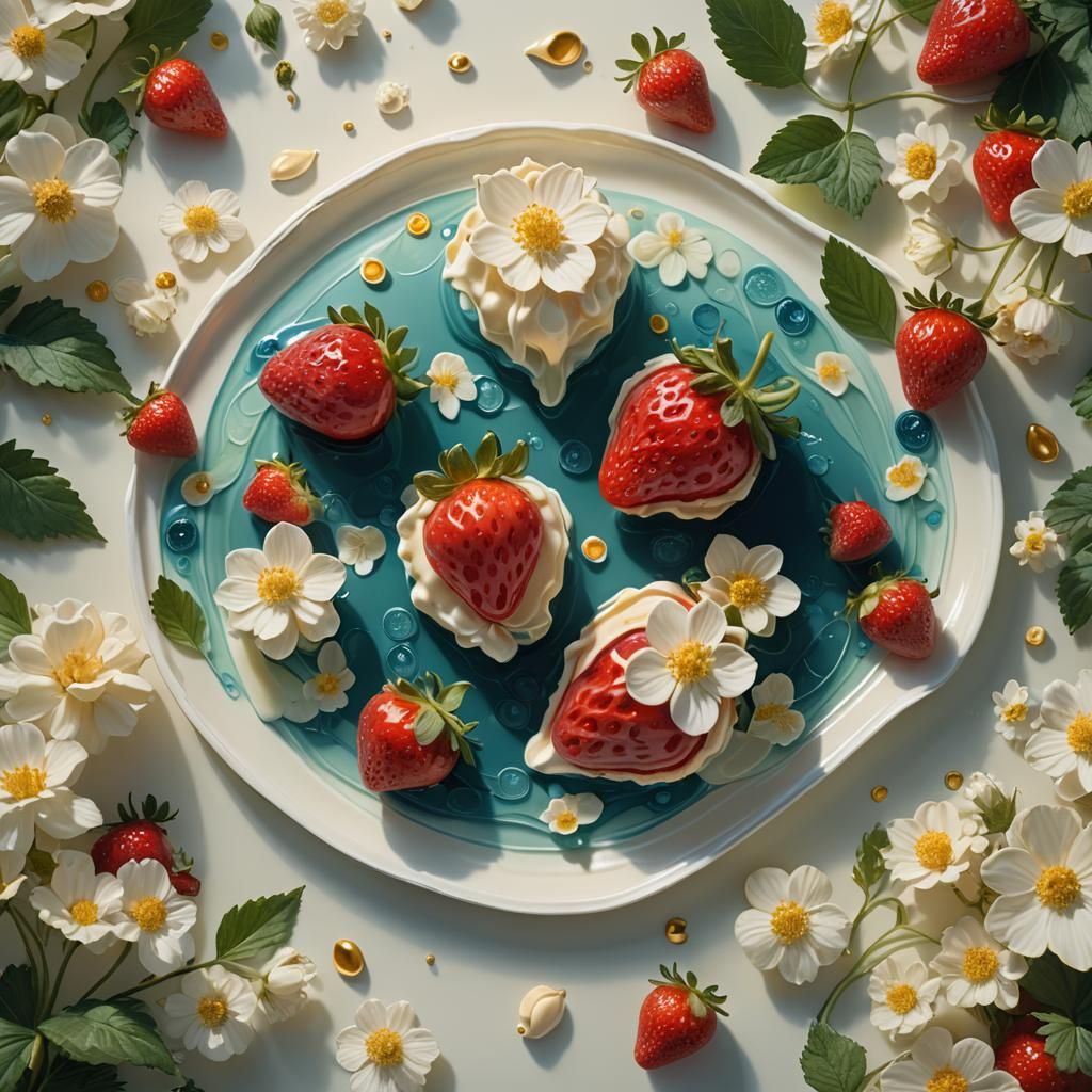 Bioluminescent Strawberries and Chocolate Still Life