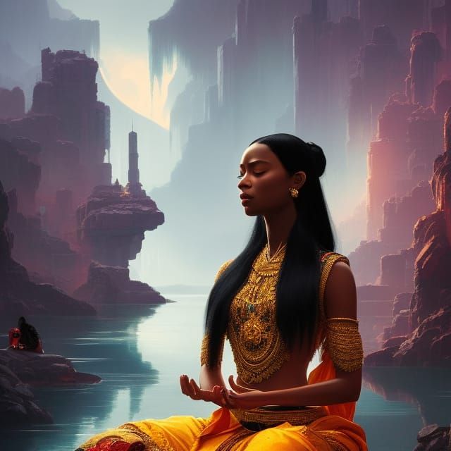 Meditating Girl in Digital Art Style