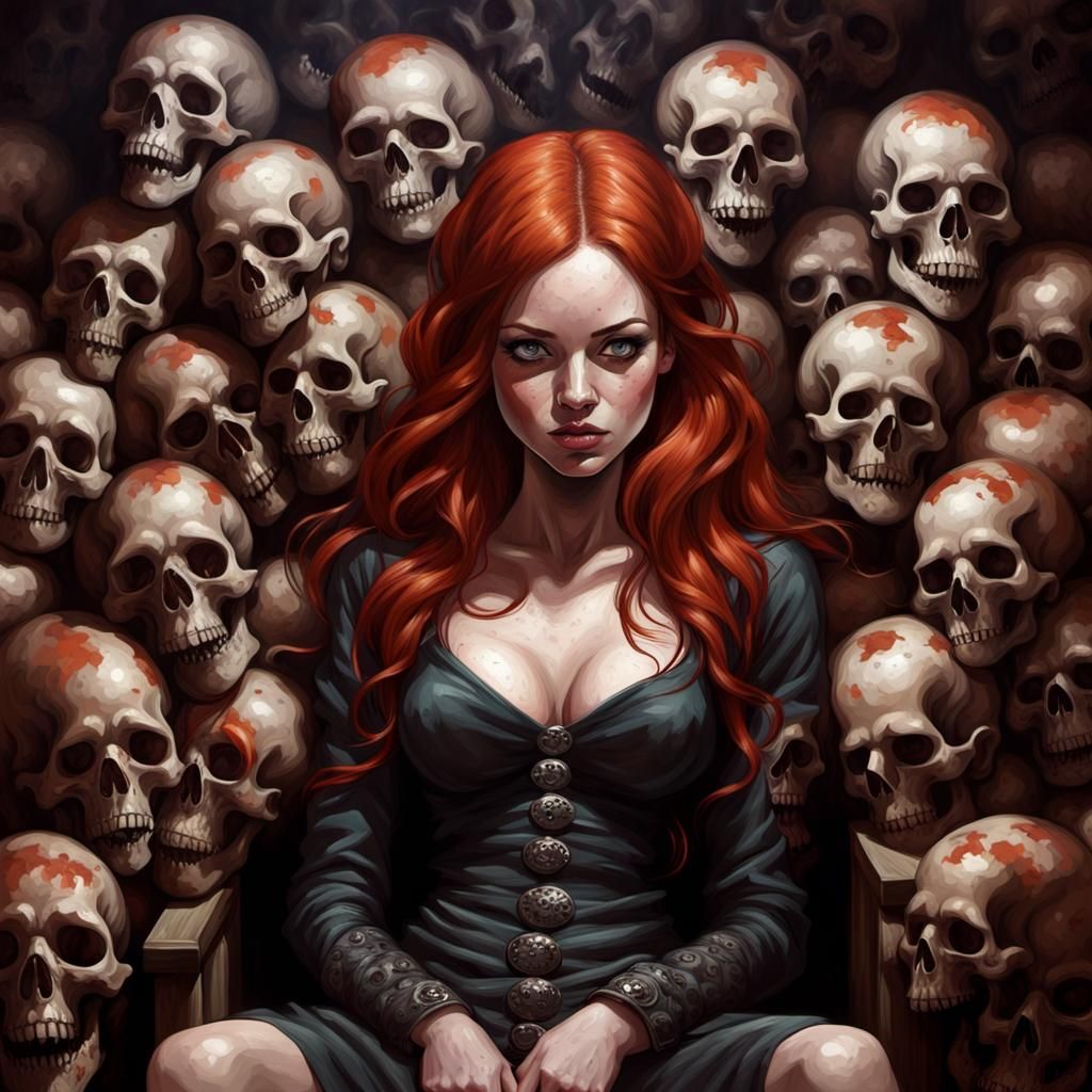 Redhead on Skull Throne, Sinister Art