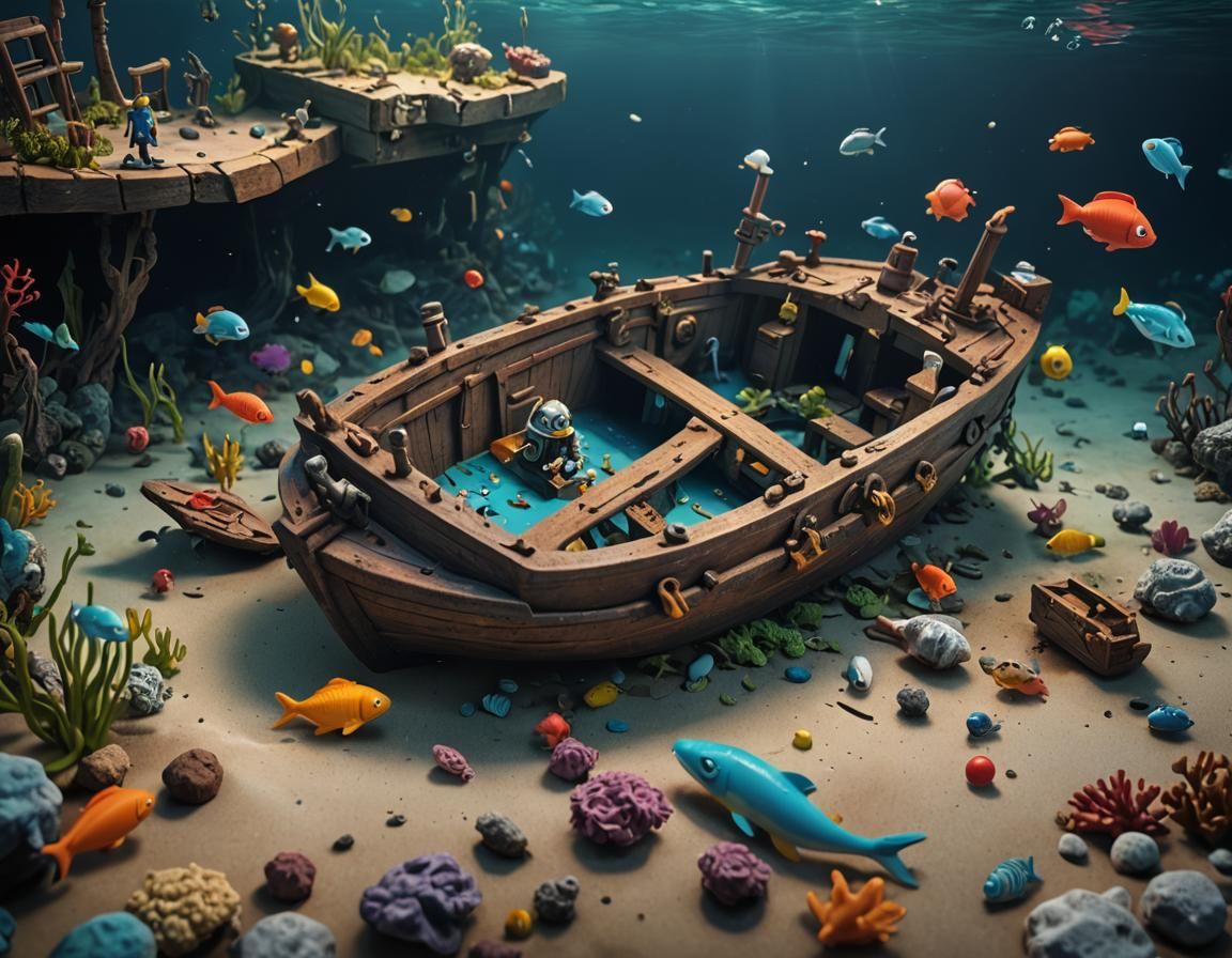 Underwater View of Sunken Playmobil Boat