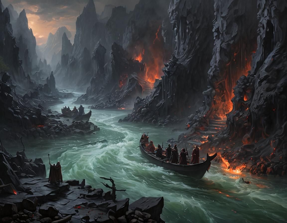 Hades Realm and River Styx in Oil Painting Style
