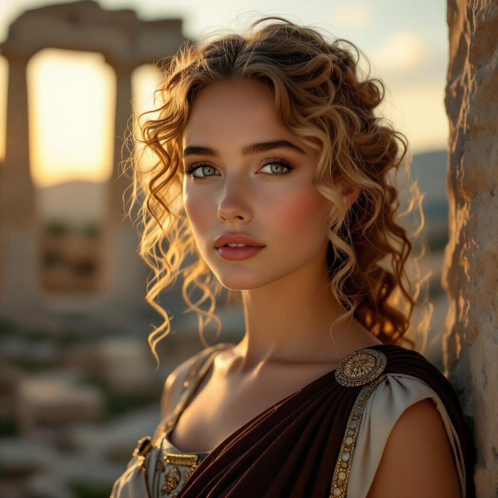 Ancient Greek Woman in Cinematic Golden Hour Light