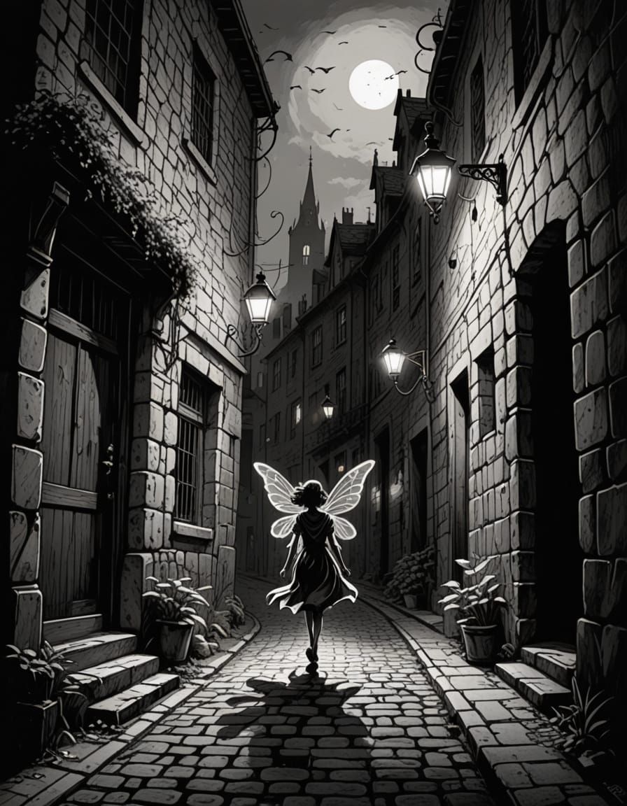 Whimsical Fairy in Urban Alleyway