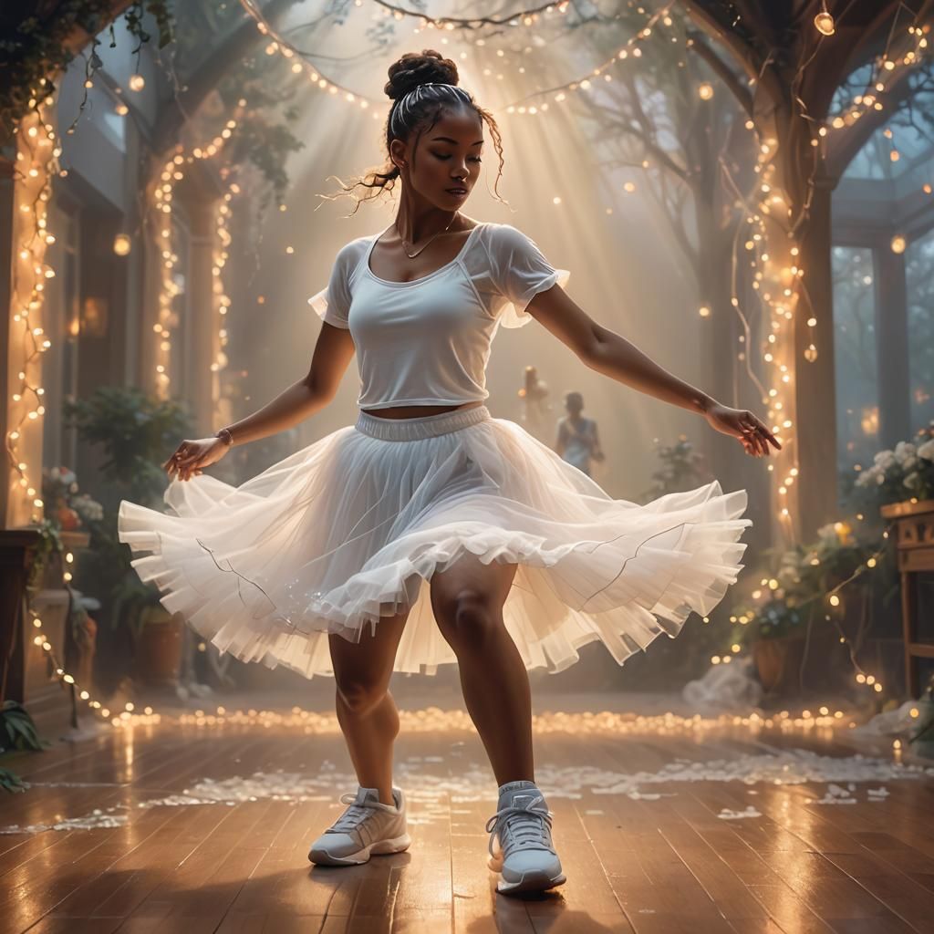 Ethereal Hip Hop Dancer in Misty, Glowing Fantasy