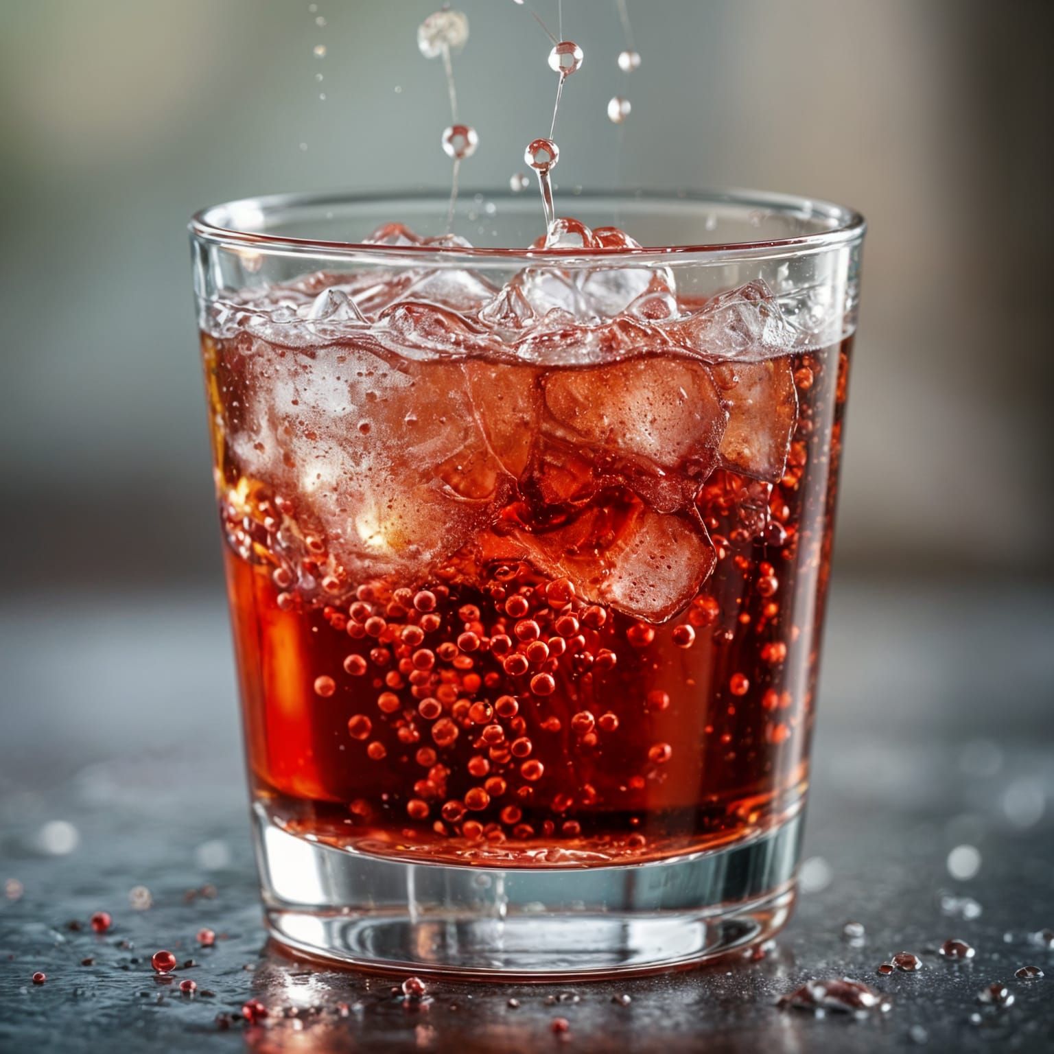 Refreshing Red Soda Glass with Visible Bubbles