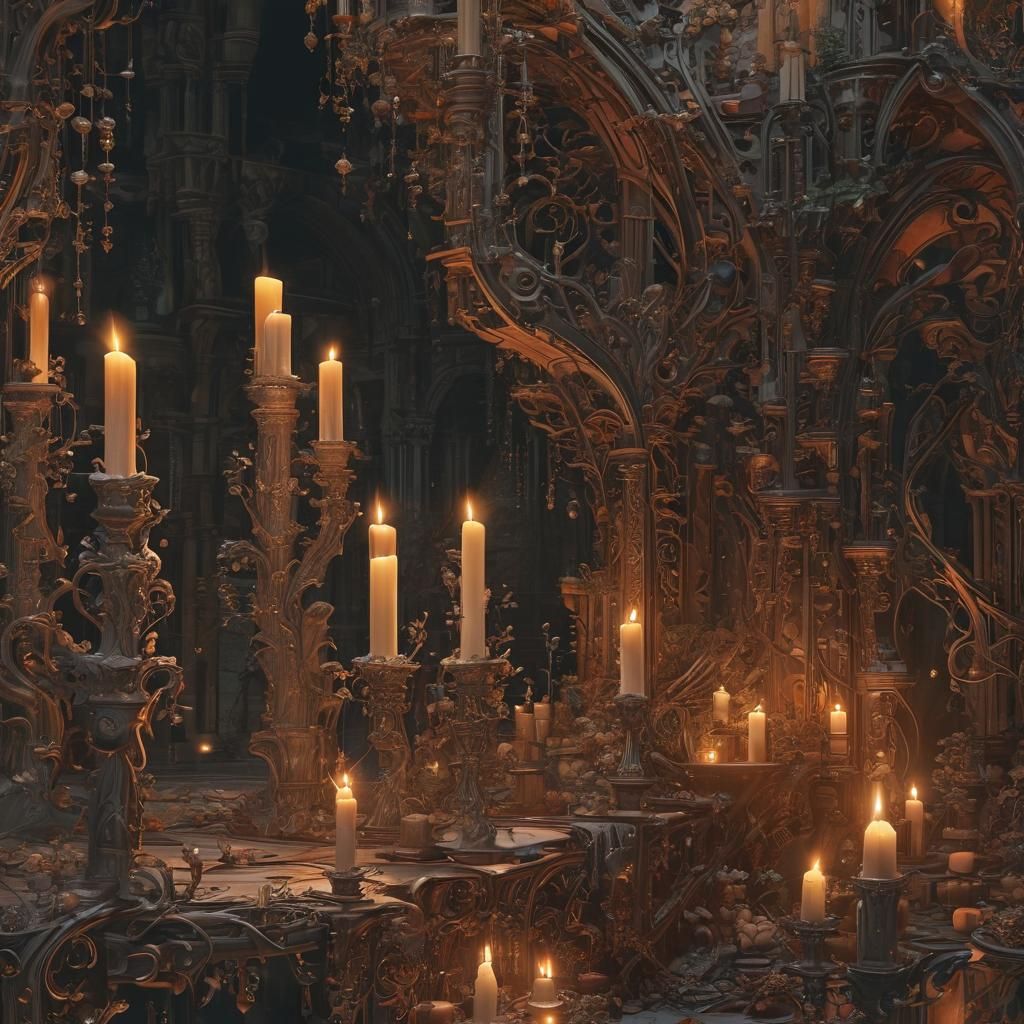 Eerie Floating Candles in Dark Fantasy Style