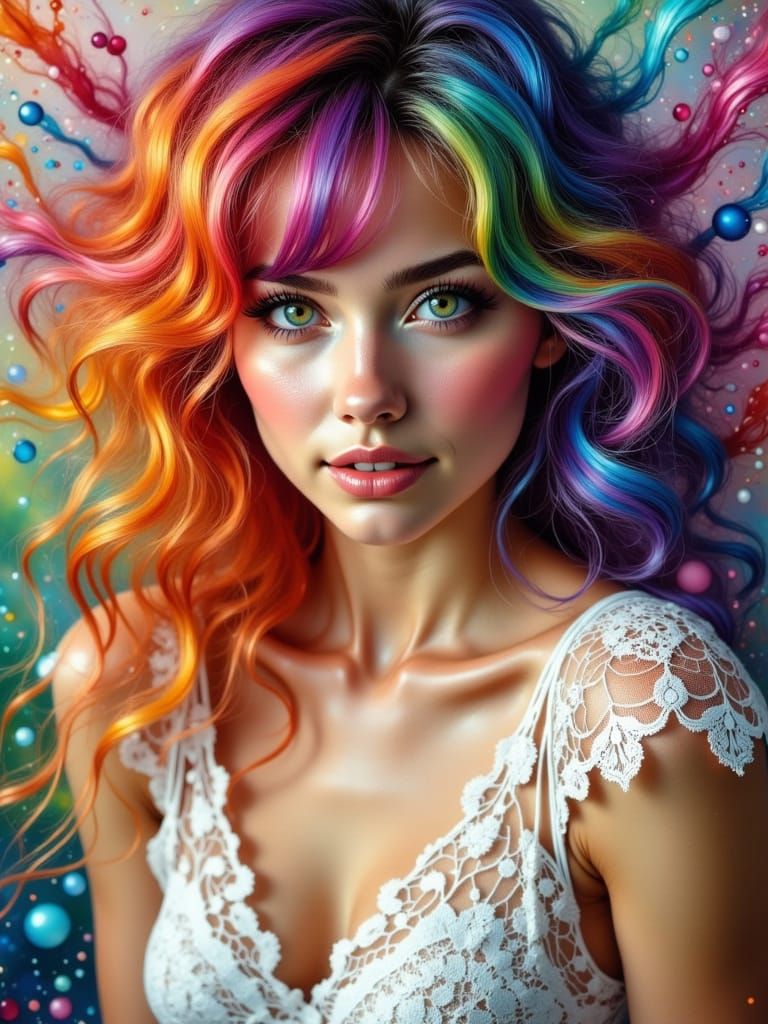 Vibrant Rainbow Goddess in Whimsical Portrait