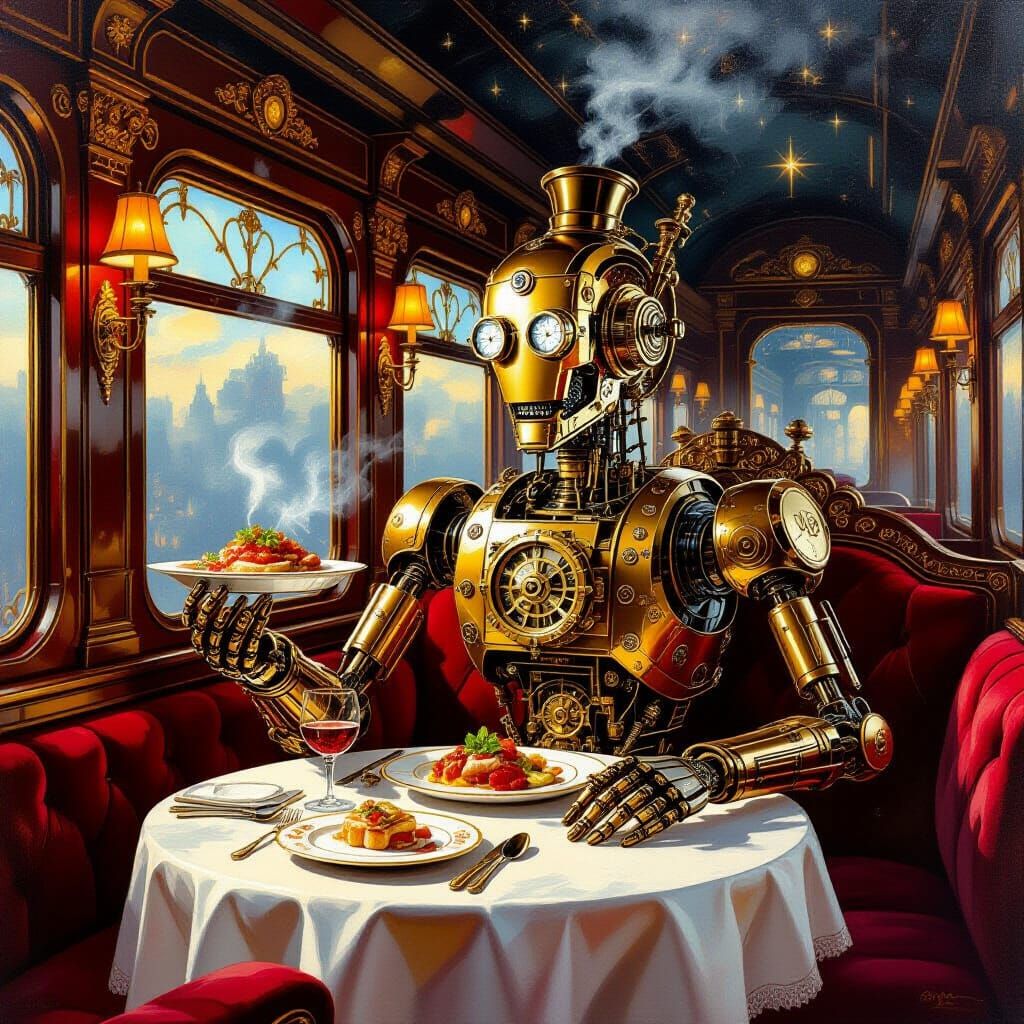Steampunk Automaton Serves Meal on Celestial Train