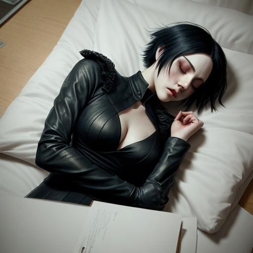 goth girl with short hair sleeping