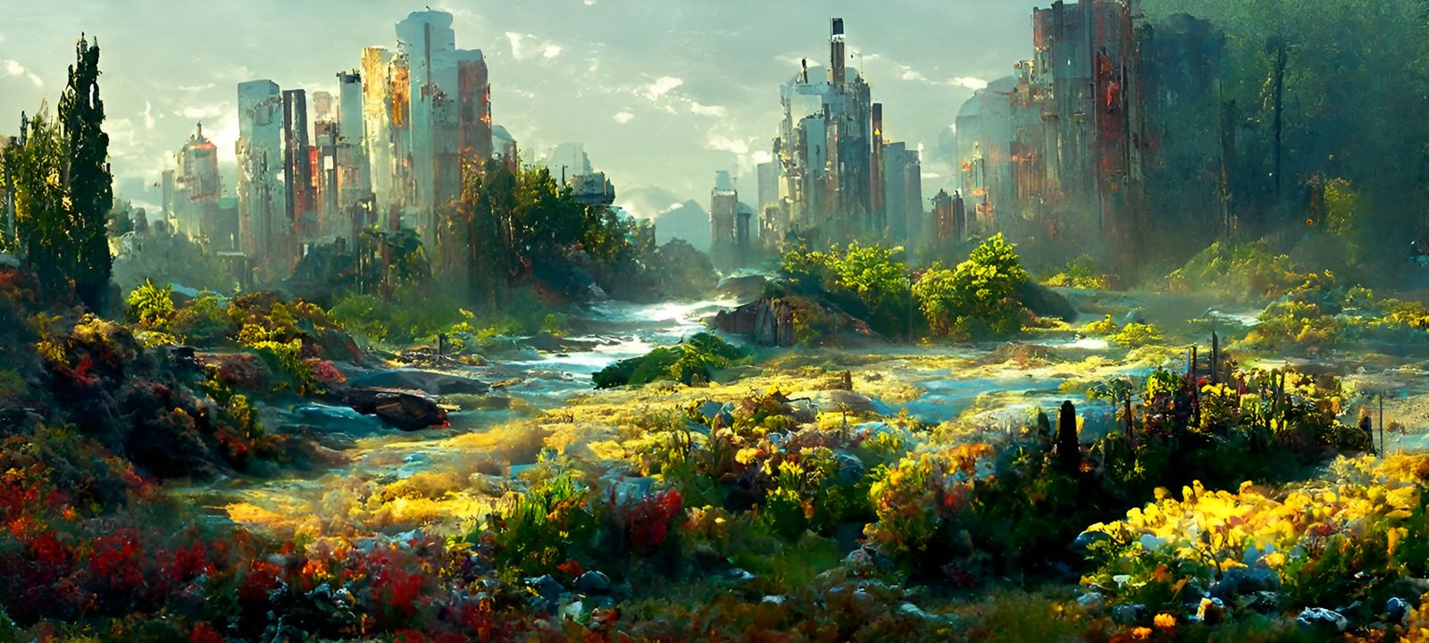 Post-Apocalyptic Cityscape Painting in Hyperrealism Style