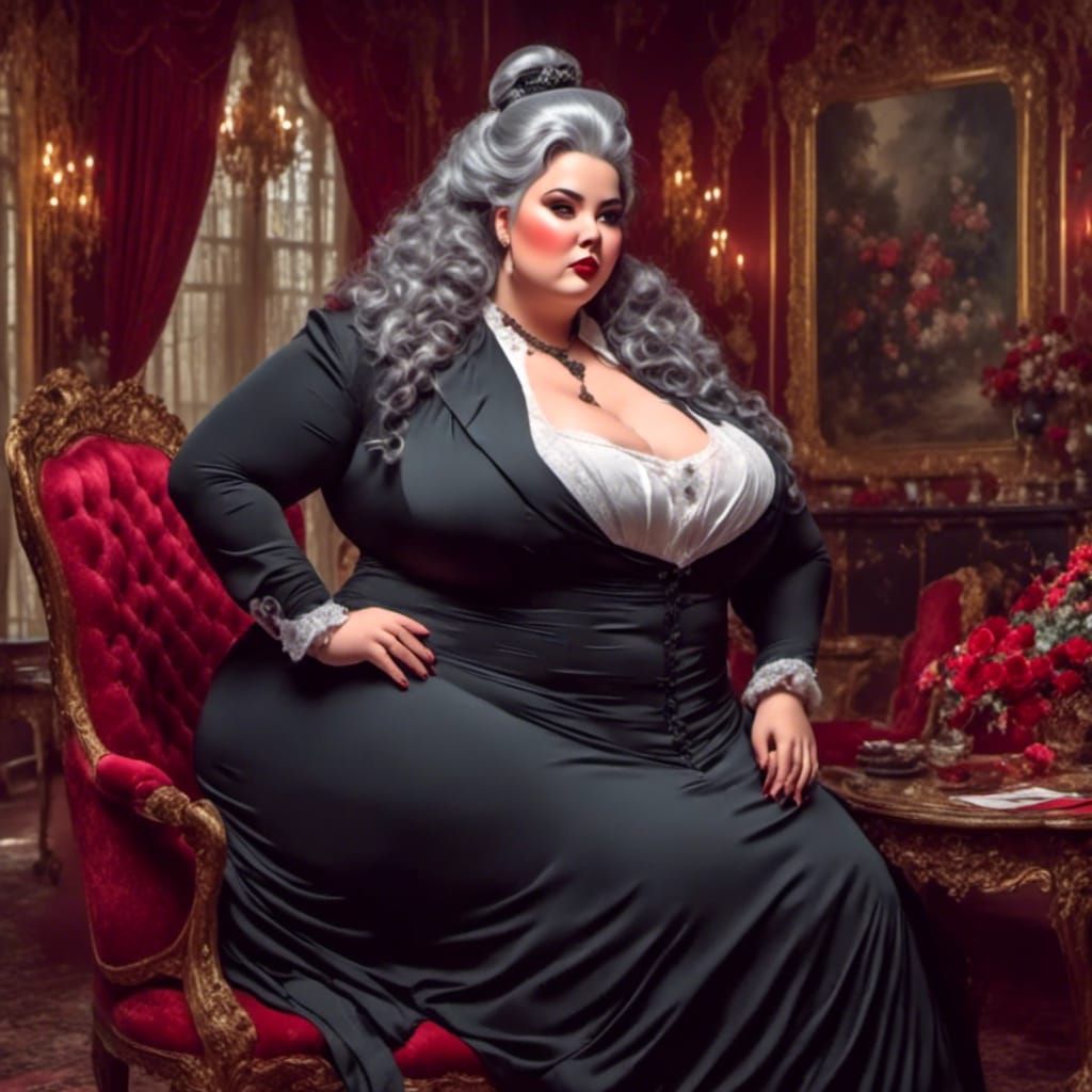 Curvy Secretary with Silver Hair in Strict Suit