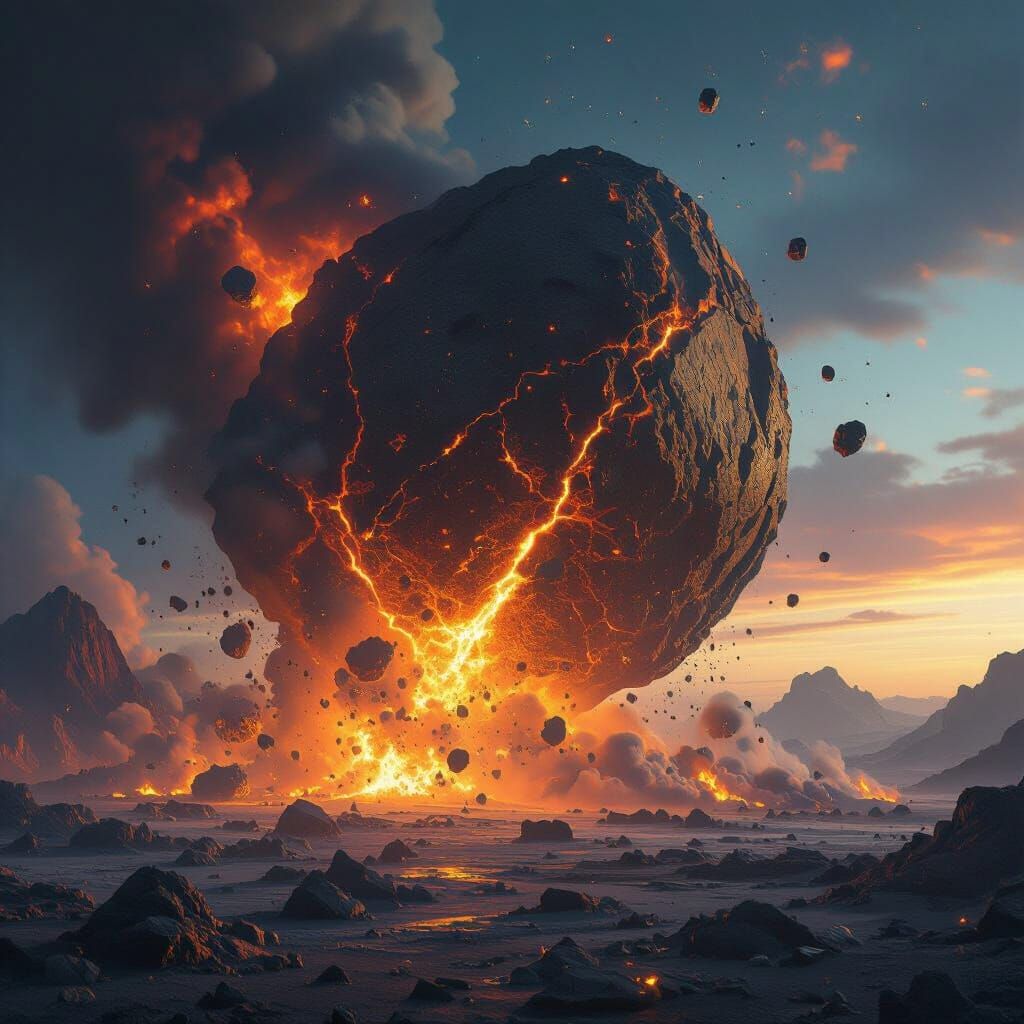 Cataclysmic Asteroid Impact on Distant World as Matte Painti...