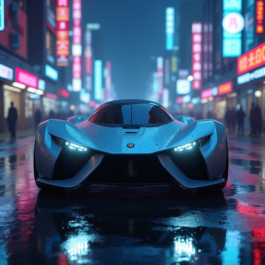 Cyberpunk Robotic Car in Dystopian Cityscape