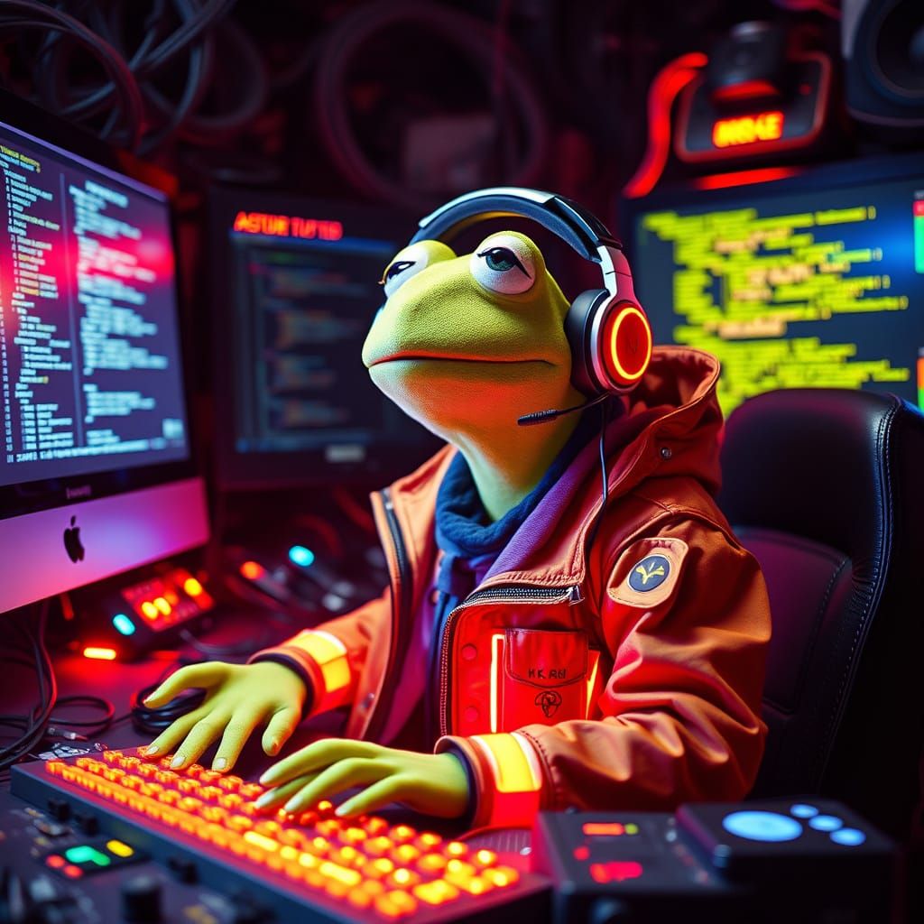 Kermit the Frog as Cyberpunk Hacker
