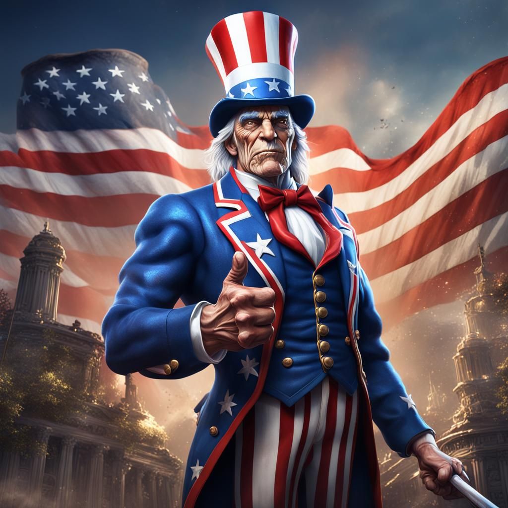 Muscular Uncle Sam Flexing: Detailed Matte Painting