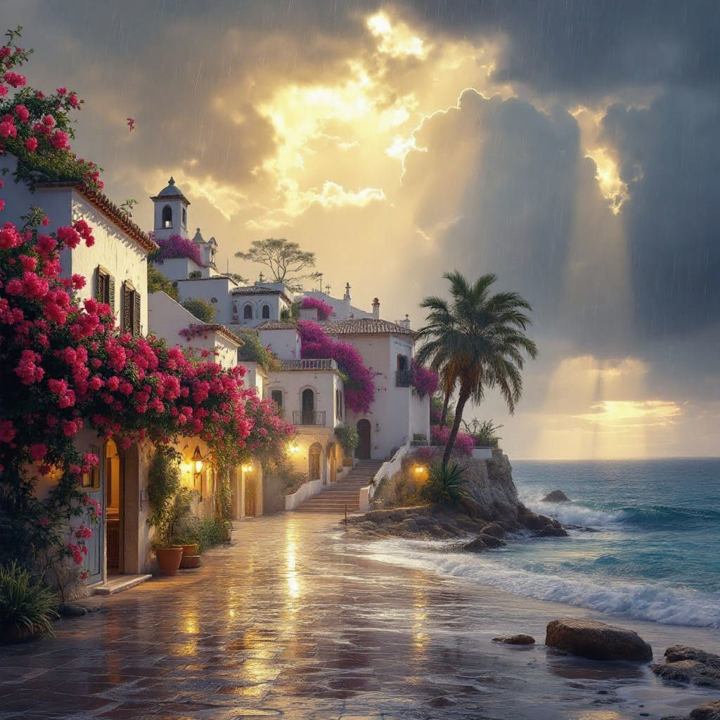 Spanish Village in Summer Rain, Golden Light Photography