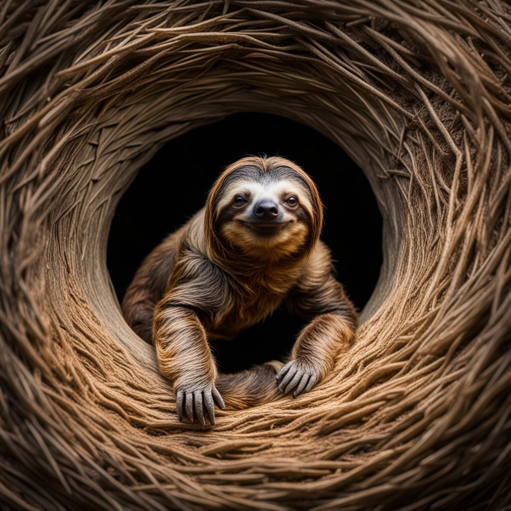 Sloth Creates a Wormhole: Realistic 4K Photo