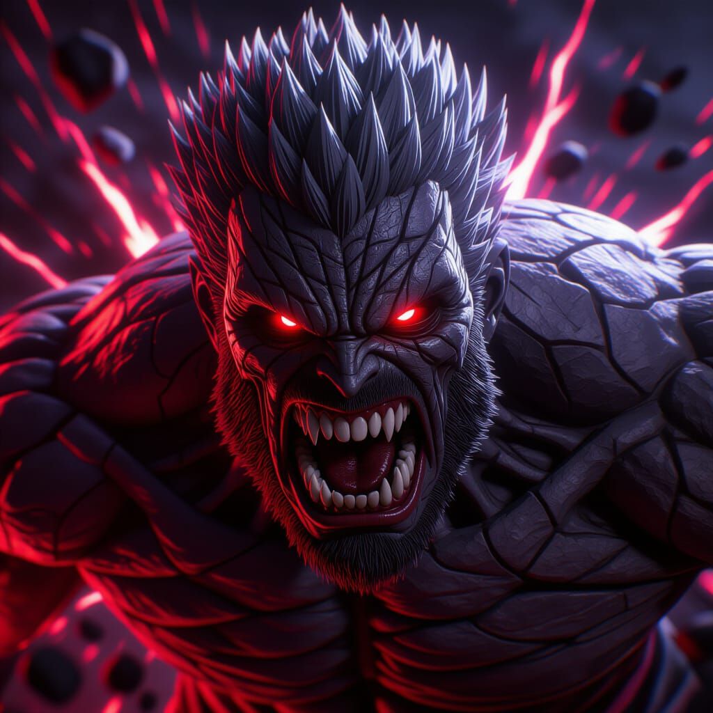 Terrifying Garou Transformation Portrait in 3D Anime Art