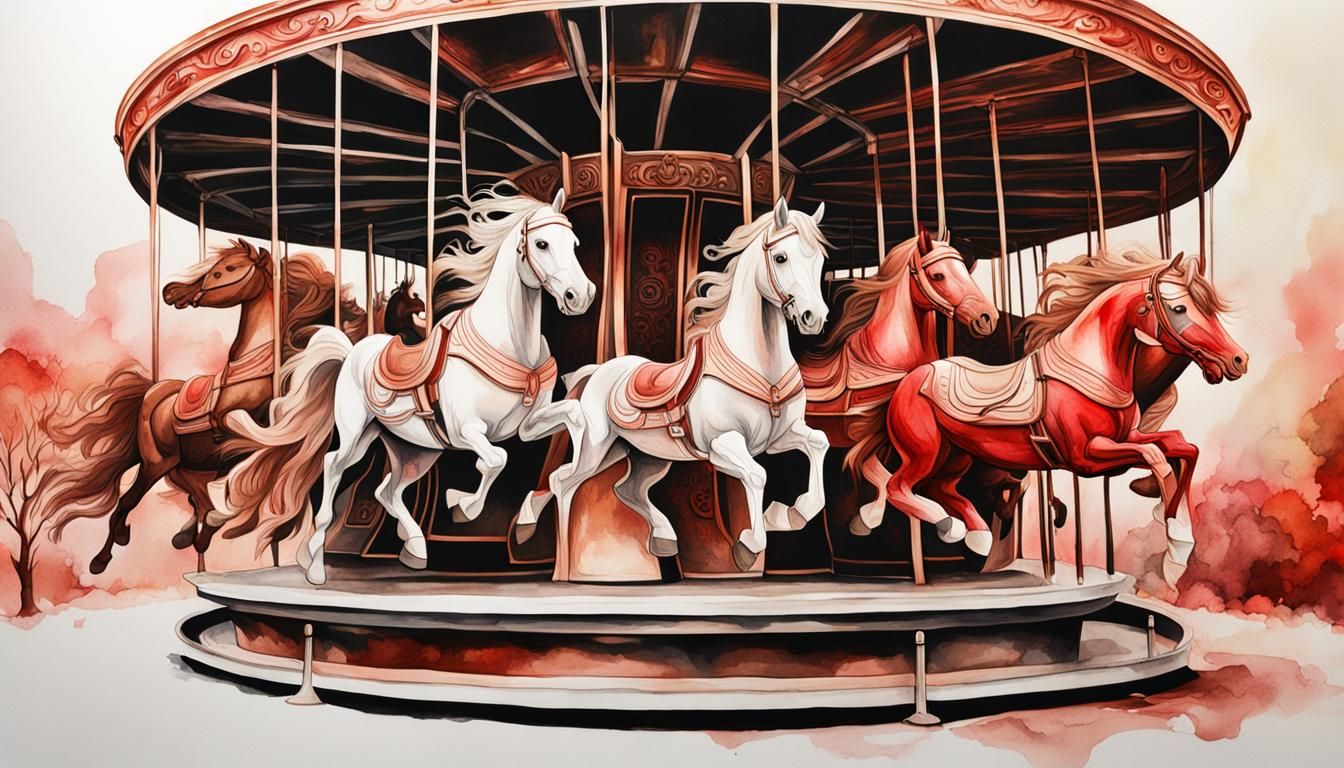 Futuristic Carousel with Painted Ponies in Hyperrealistic St...