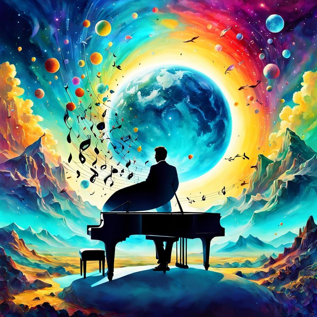 Surrealist Masterpiece: Vibrant Colors in Cosmic Harmony