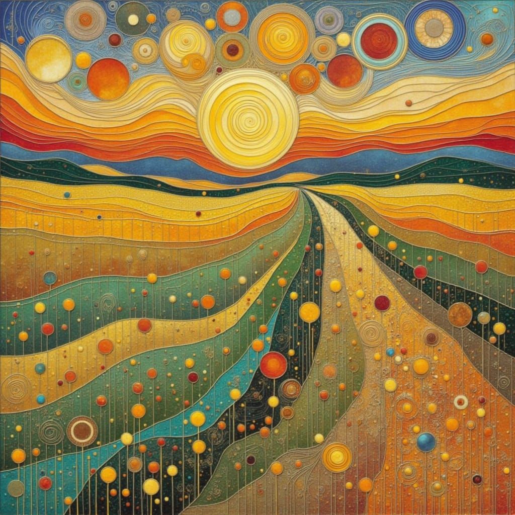 Vibrant Wheatfield Sunset in Impressionist Style