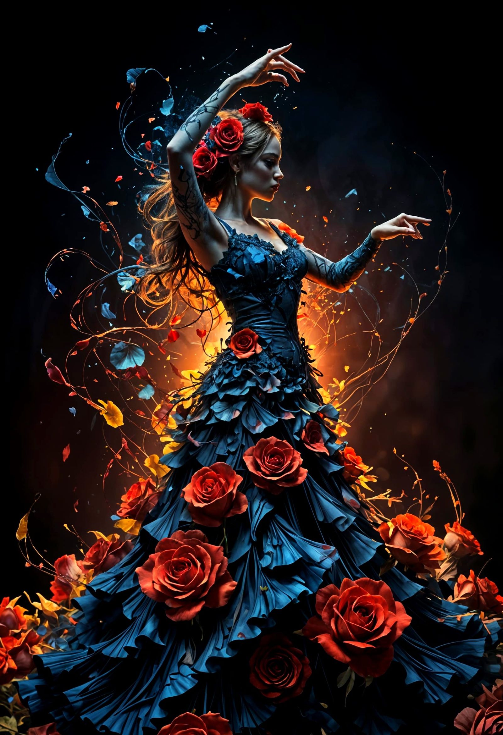 Flamenco Dancer Made of Roses in 3D Render