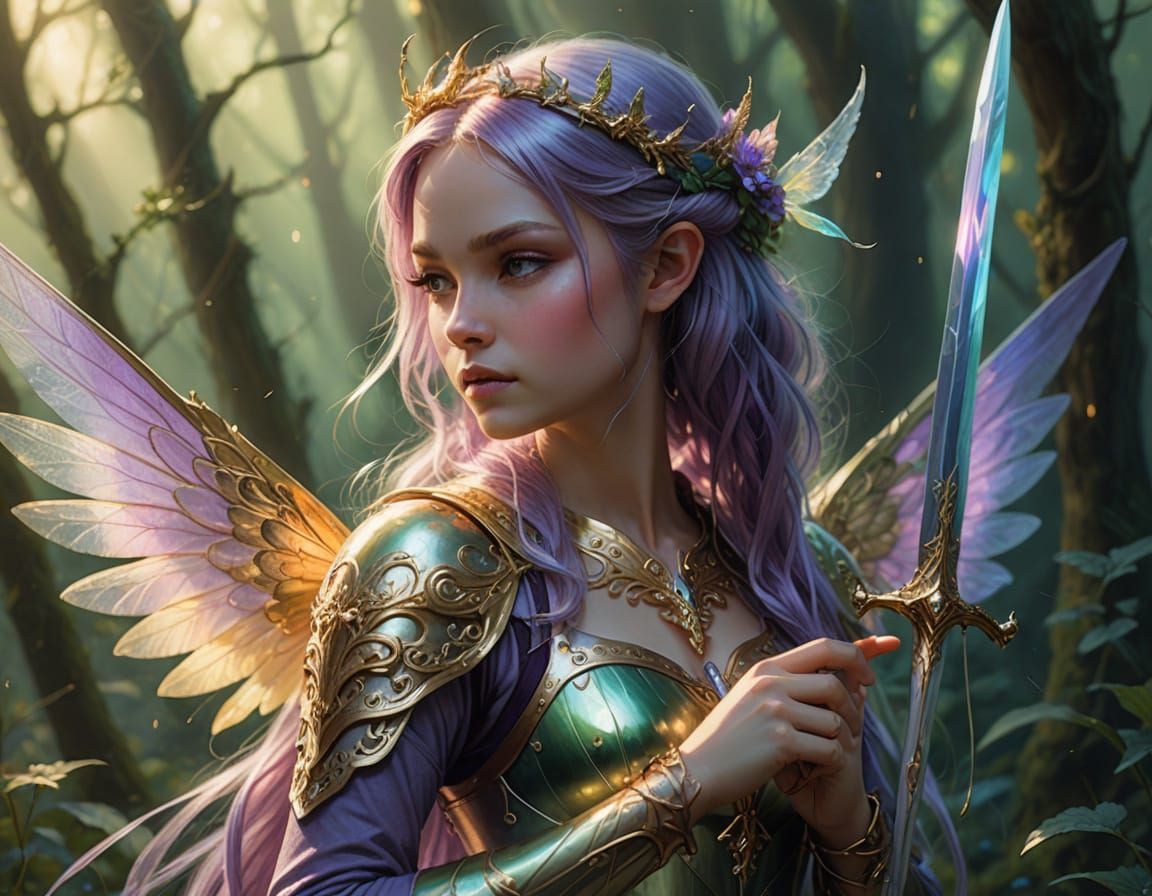 Tiny Fairy Draws Sword in Whimsical Illustration