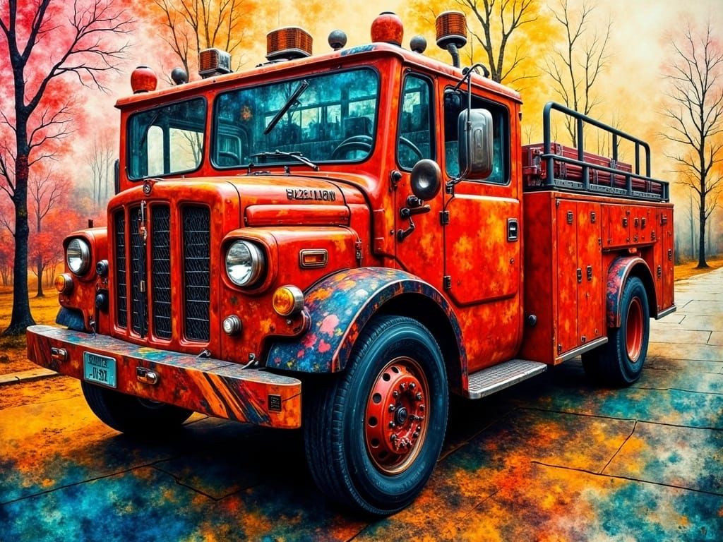 Vibrant Abstract Art in Gustav Klimt Style with Red Fire Tru...