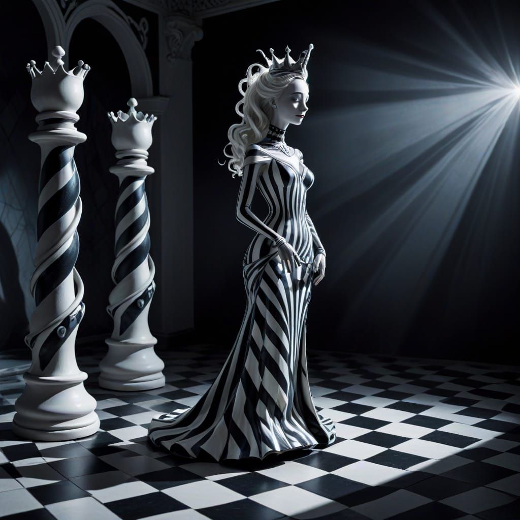Whimsical Chess World in Distorted, Twisted Lines