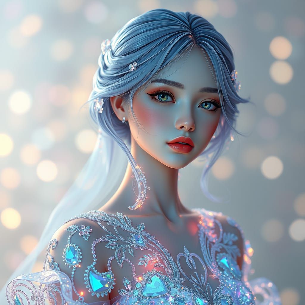 Ethereal Crystal Maiden in Iridescent Glass Dress