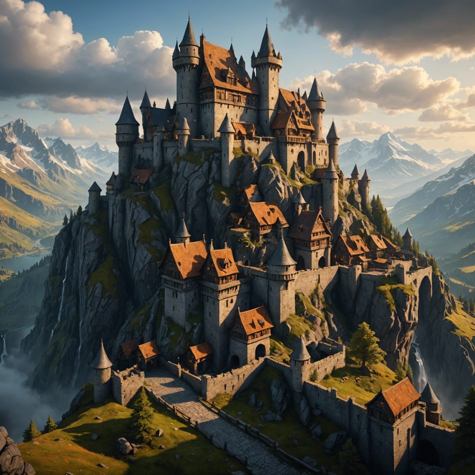 Dwarven Mountain Fortress in Photorealistic Style