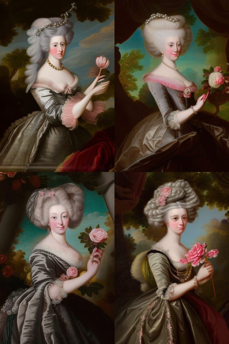 Four 18th Century Portraits of Noble Ladies in Grey Gowns
