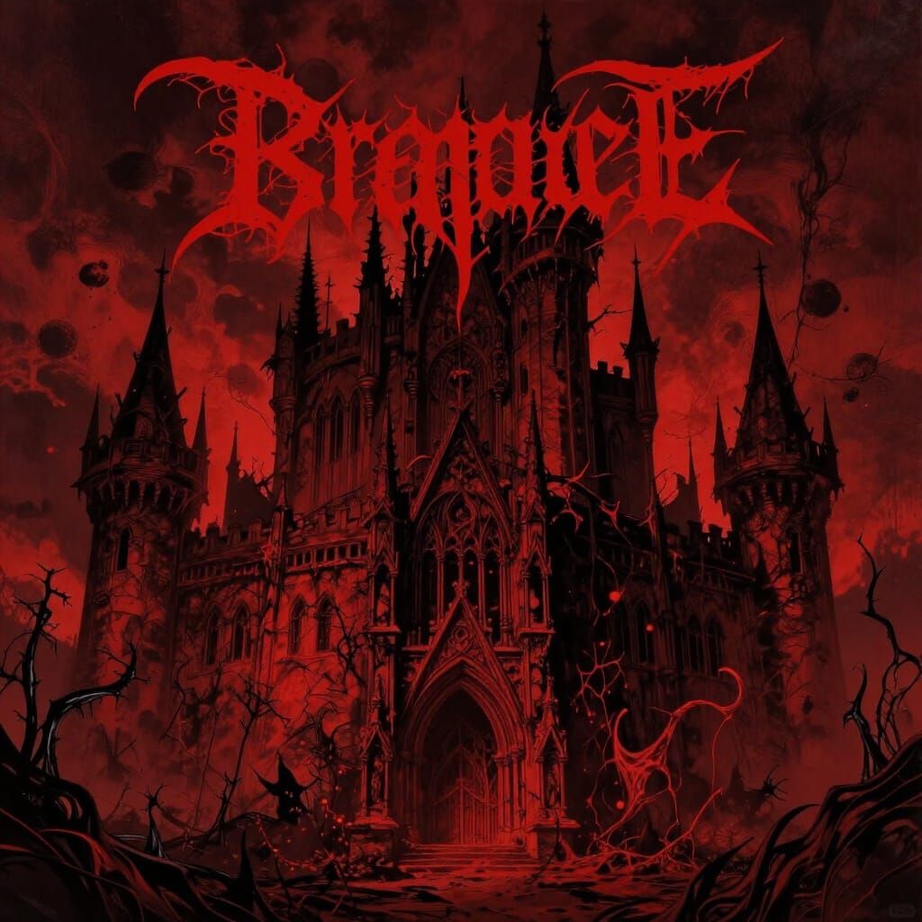 Crimson Gothic Castle Album Art in Fantasy Style