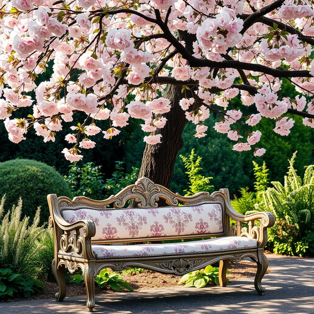 Antique Bench in Whimsical Japanese Garden