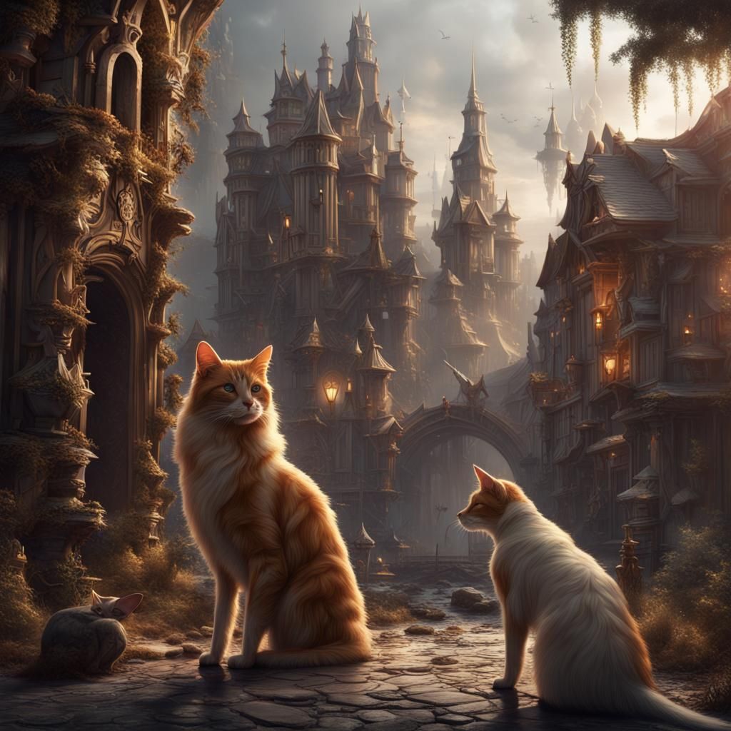 Guardians: Feline and Canine Beings in Detailed Matte Painti...