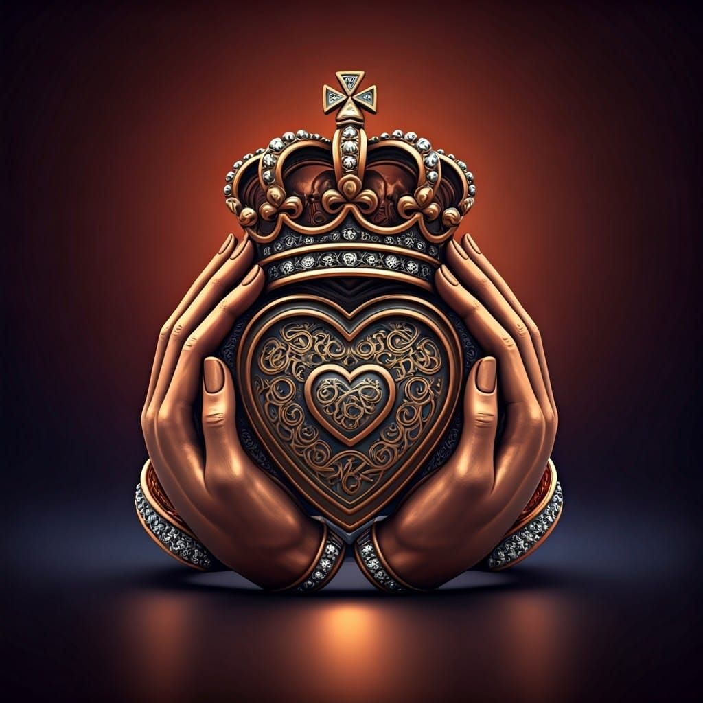 Luxurious Irish Ring with Hands Holding Heart in Crown