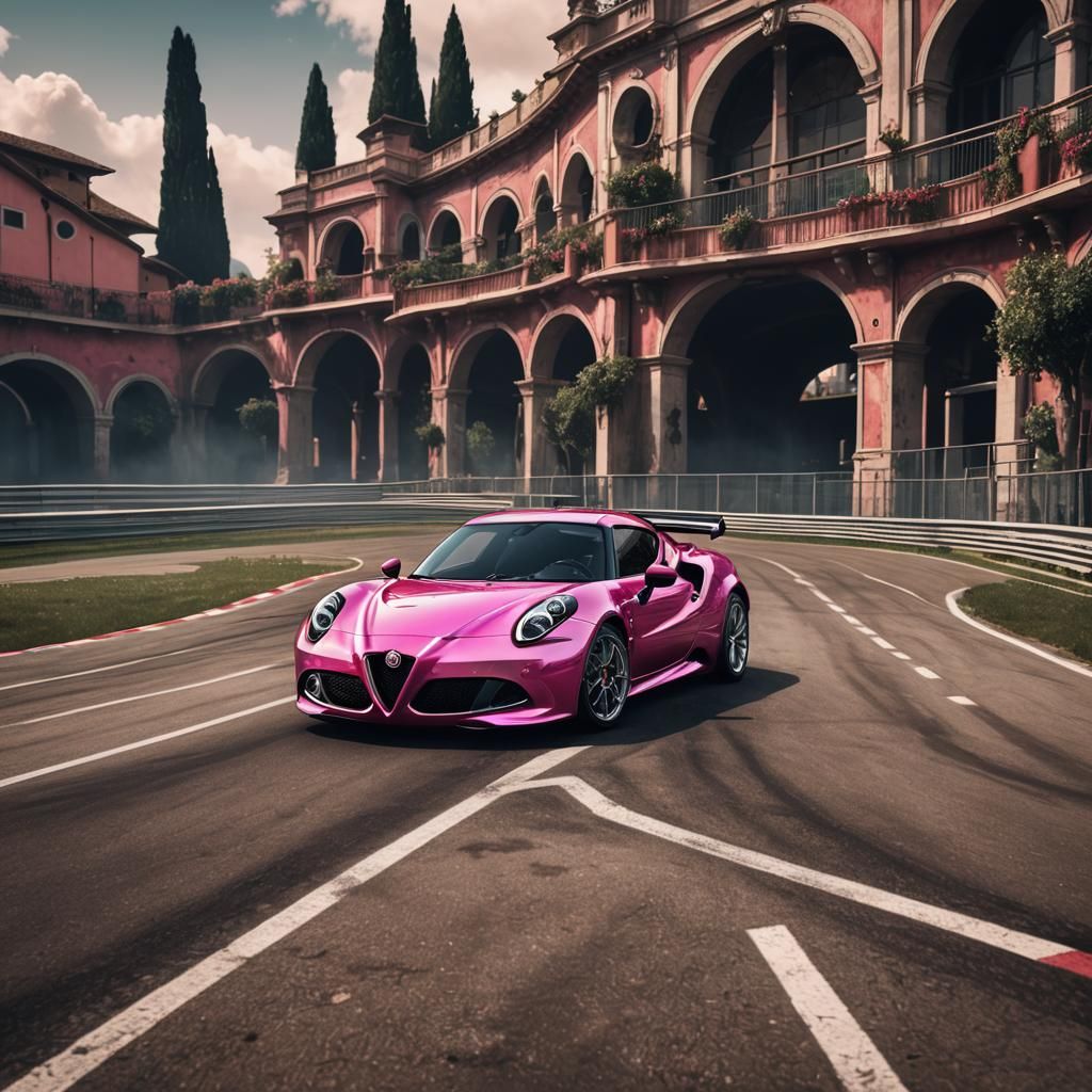 Futuristic Pink Alfa Romeo Race Car: Matte Painting