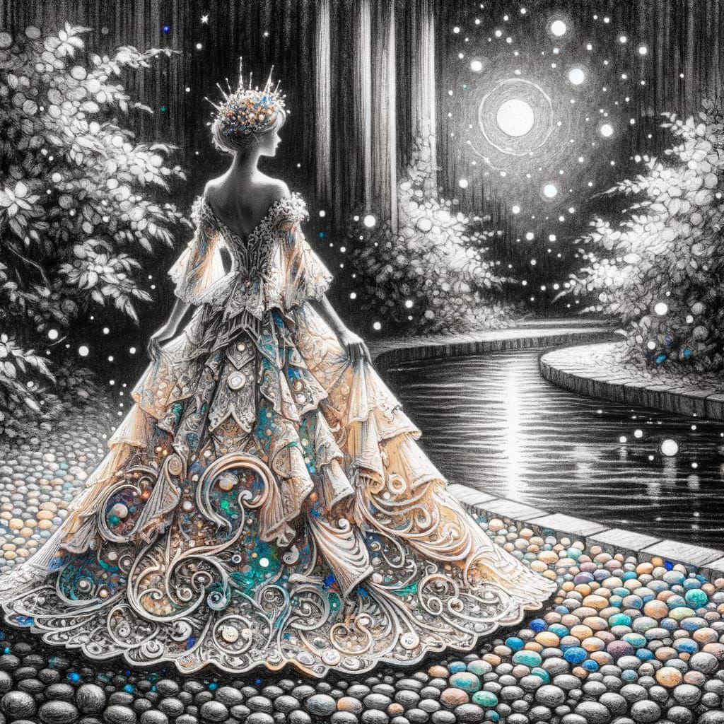 Elegant Porcelain Figure in Starlit Fairytale Scene