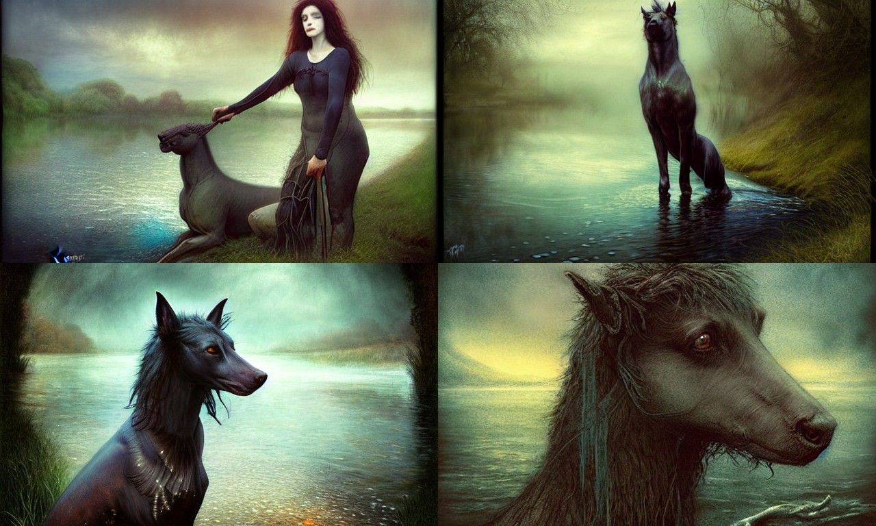 Sinister Scottish Kelpie Water Horse in Twilight