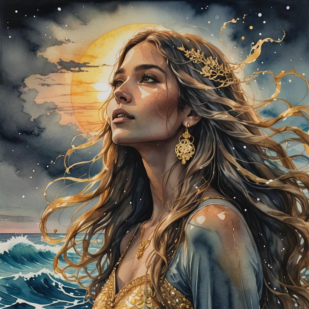 Luminescent Girl Swimming in Bioluminescent Ocean