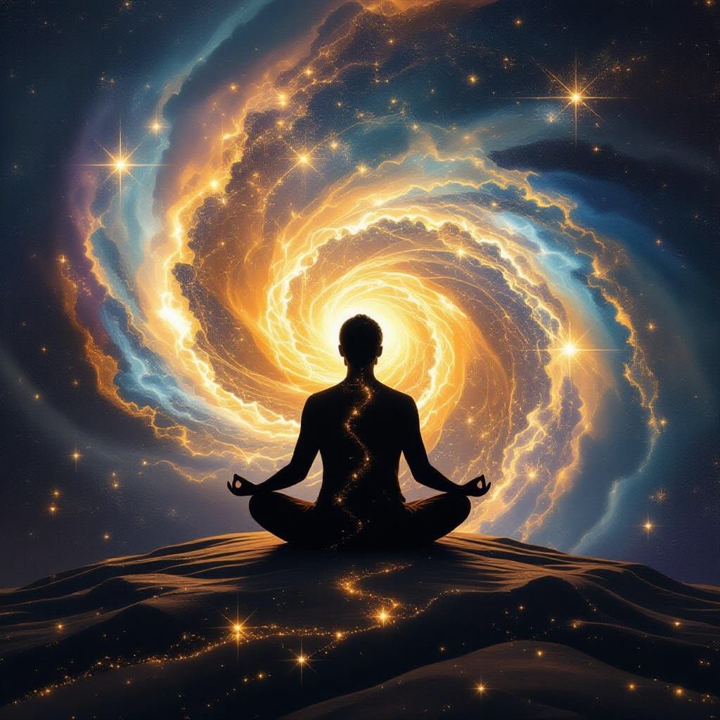 Meditating Figure of Light in Cosmic Cocoon
