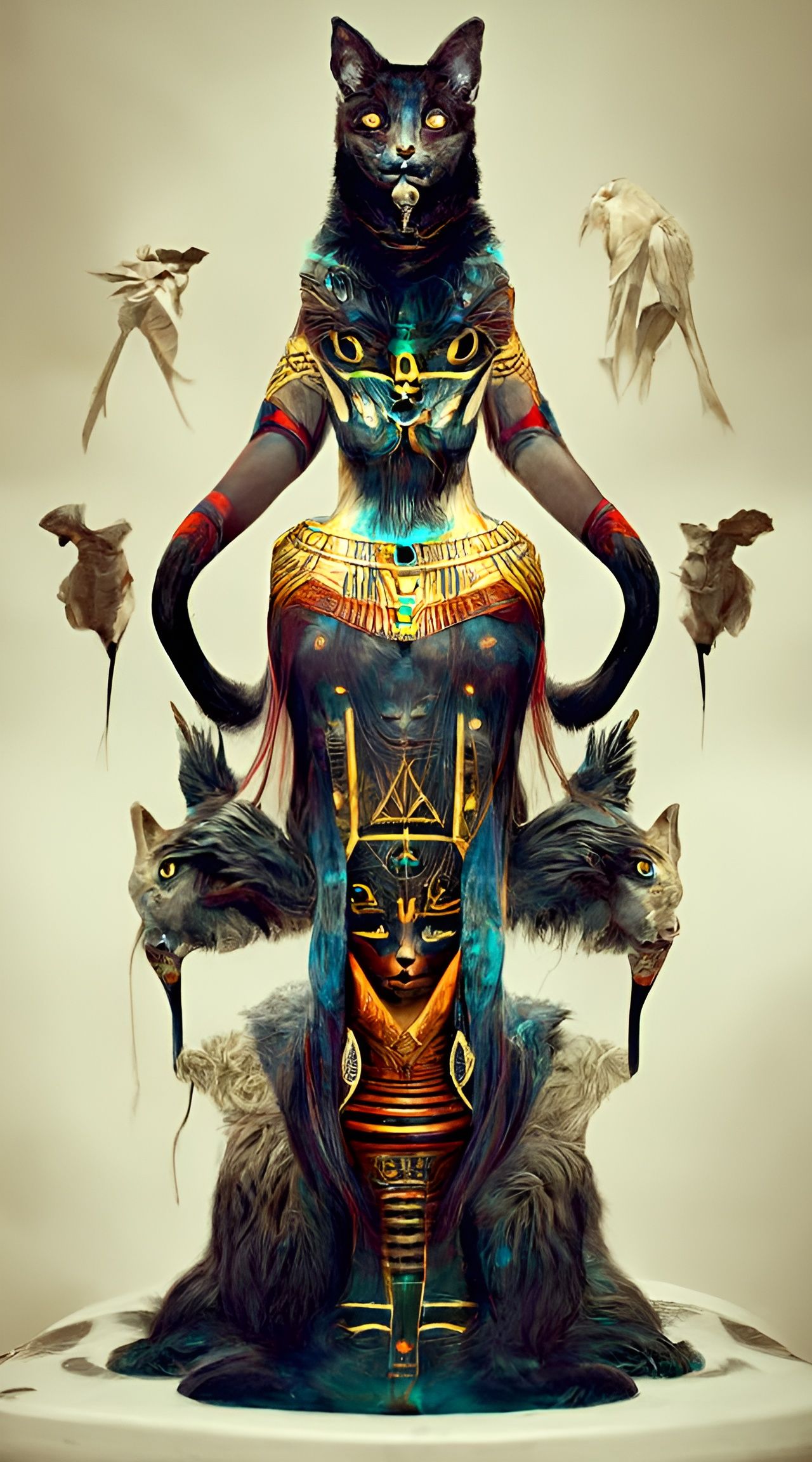 Egyptian Feline Goddess in Digital Art Style