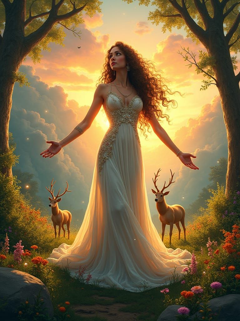 Nature Goddess in Enchanted Forest, Studio Trigger Style