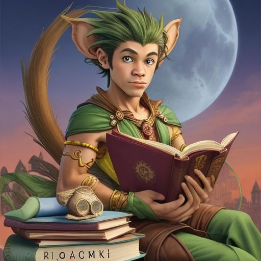 Flying Monkey Amidst Books of Fables