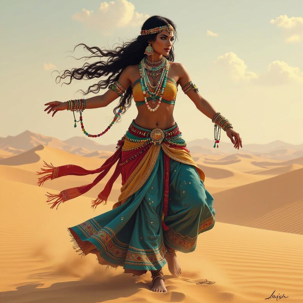 Mysterious Warrior Dancing in Sahara Desert