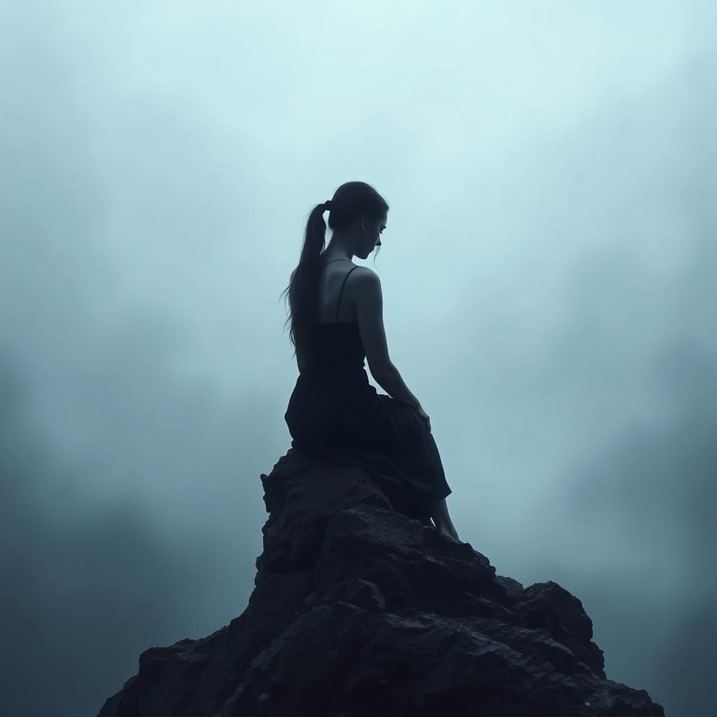 Misty Melancholy Landscape in Moody Blues and Greys