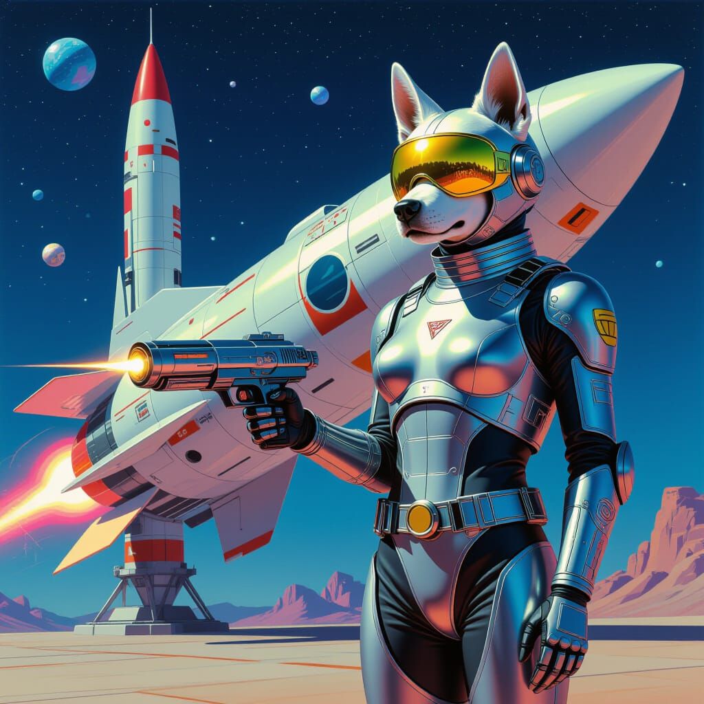 Retro-Futuristic Space Dog with Raygun