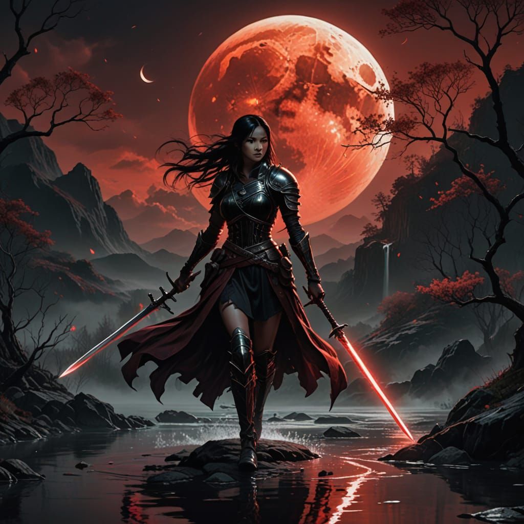 Couple Cross Black Glass River Under Blood Moon